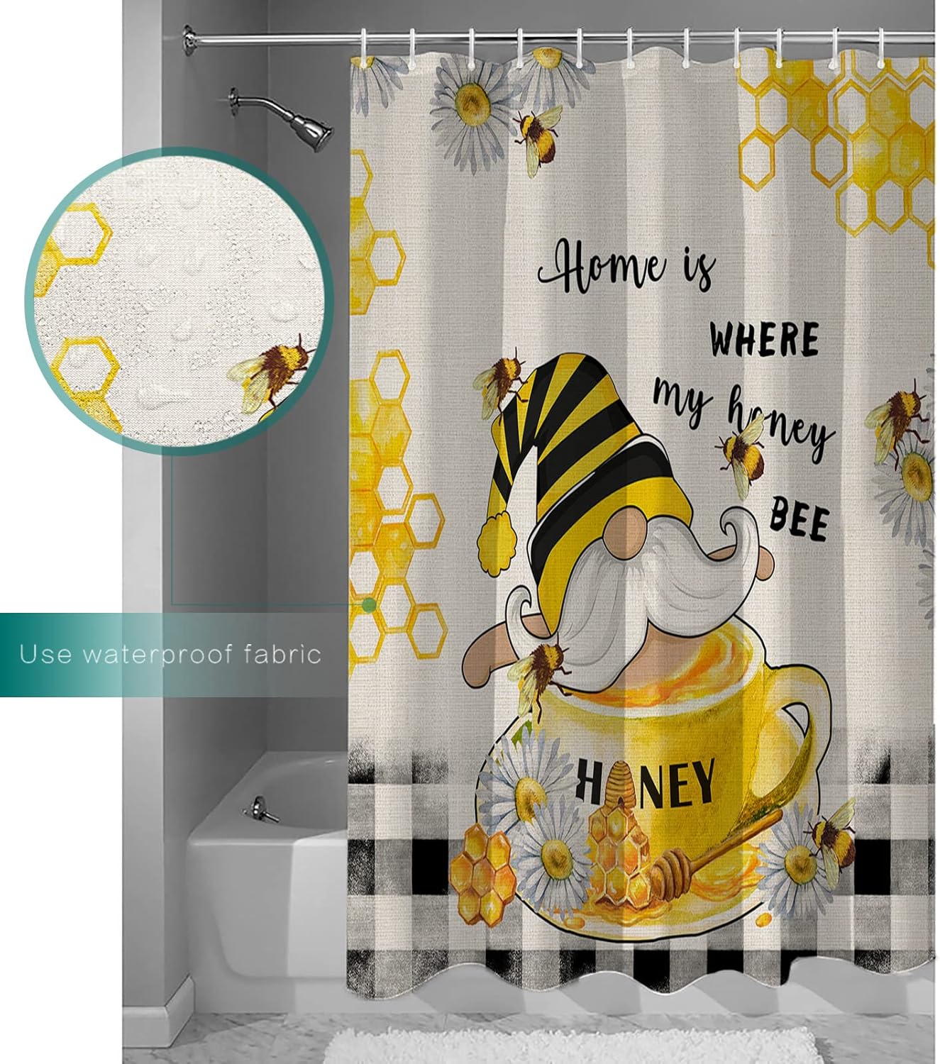 ZOE GARDEN Bee Gnome Shower Curtain Set