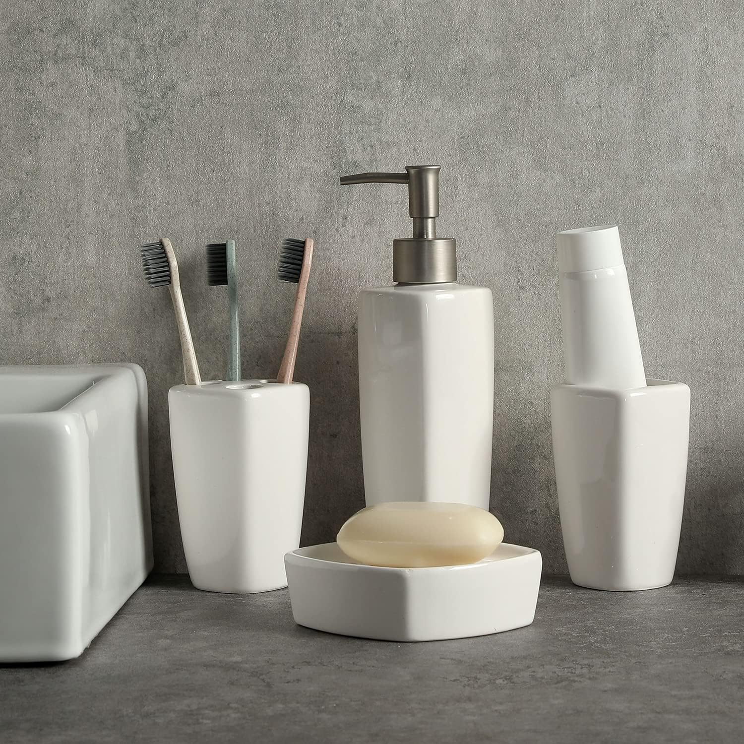 MyGift 4-Piece Ceramic Bathroom Accessory Set