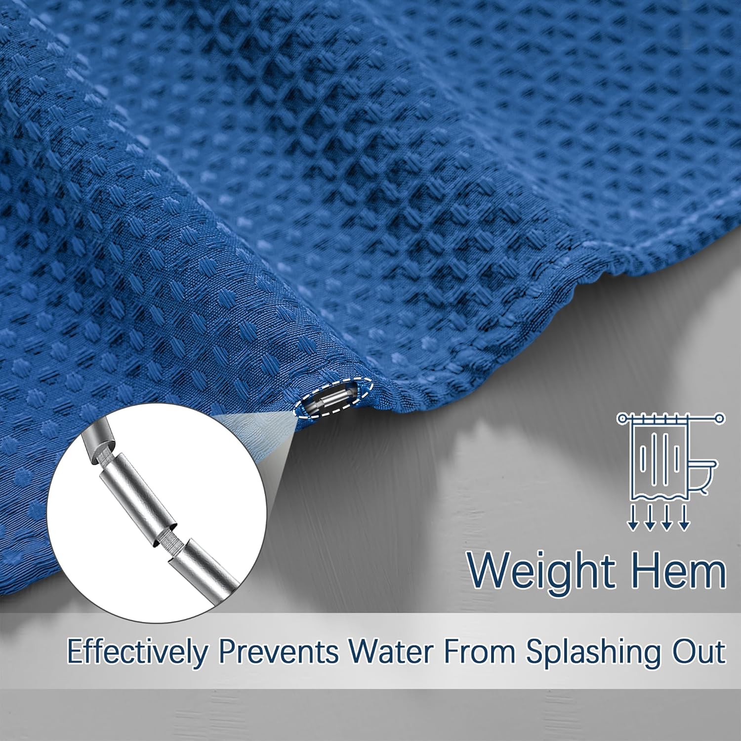 PANGSINNE Classic Blue Waffle Shower Curtain with 12 Hooks