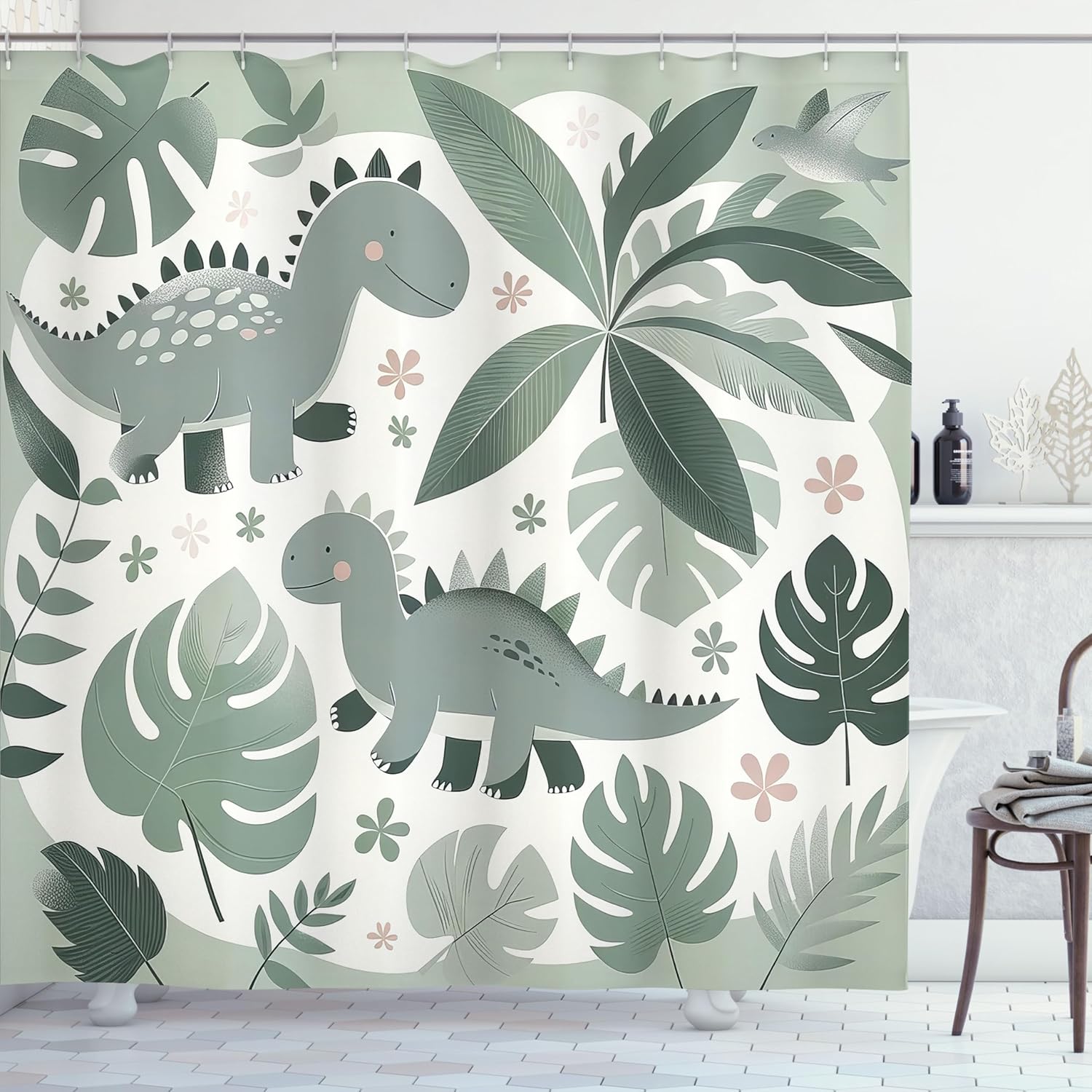 Ambesonne Dinosaur Shower Curtain Set