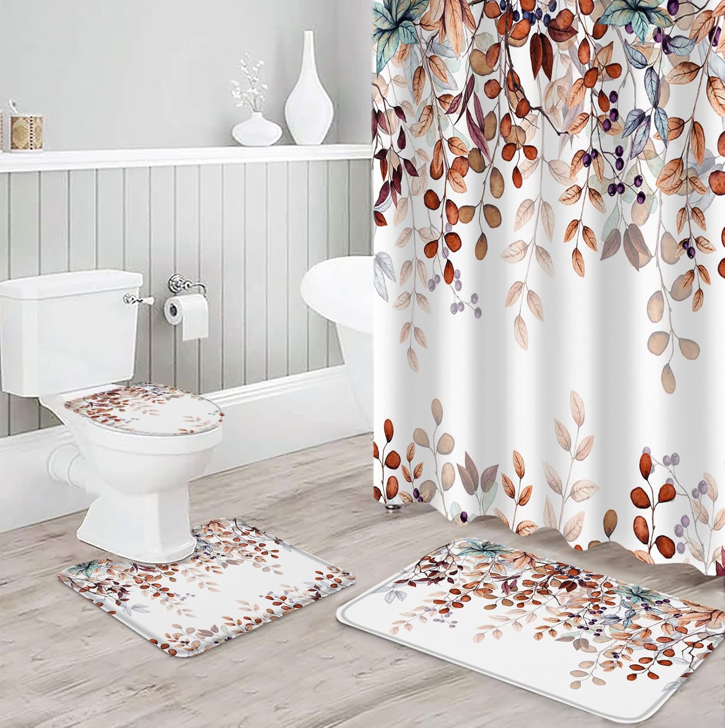 ZOE GARDEN Fall Shower Curtain Set with Rug and Hooks