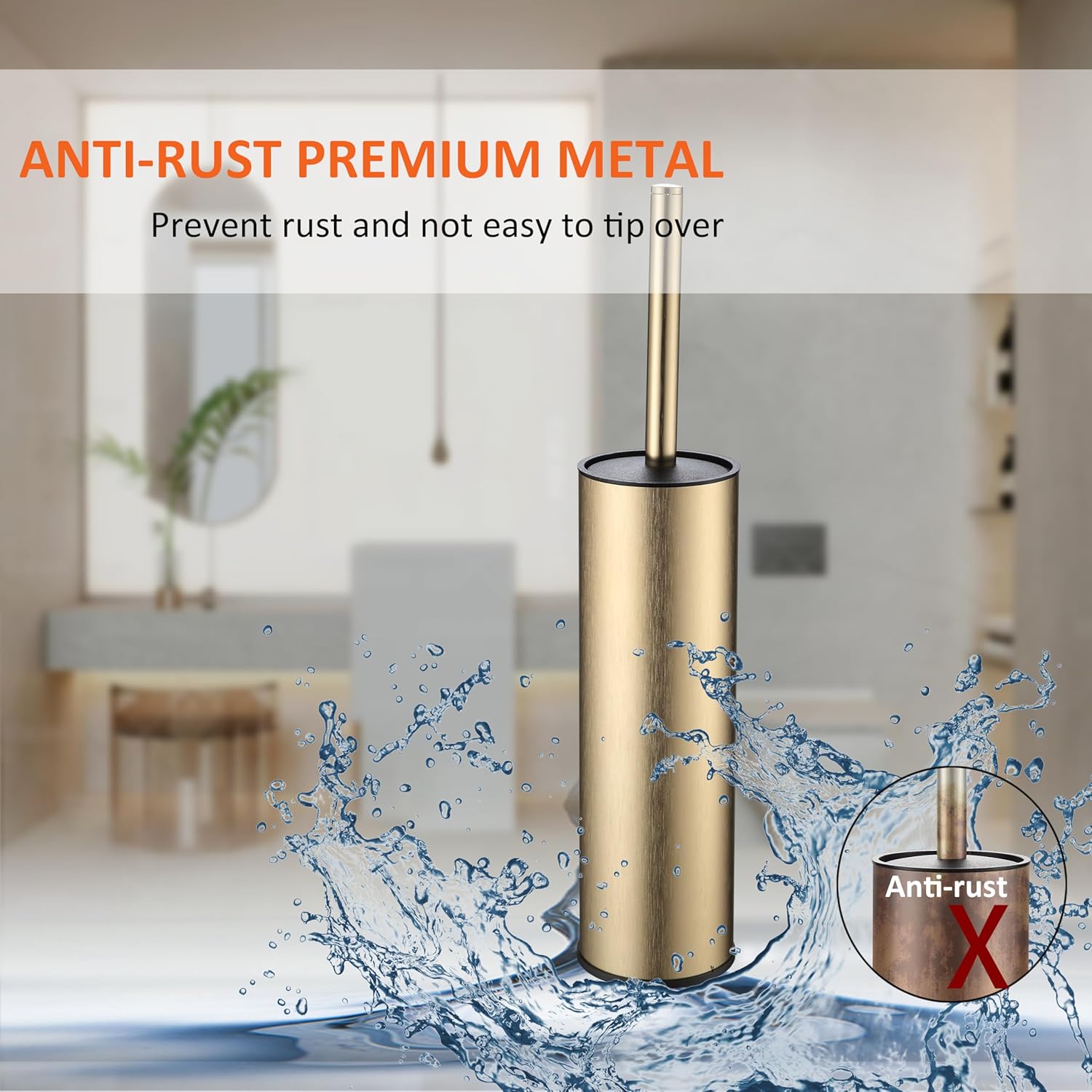 Premium Toilet Brush and Holder Set with Gold Finish