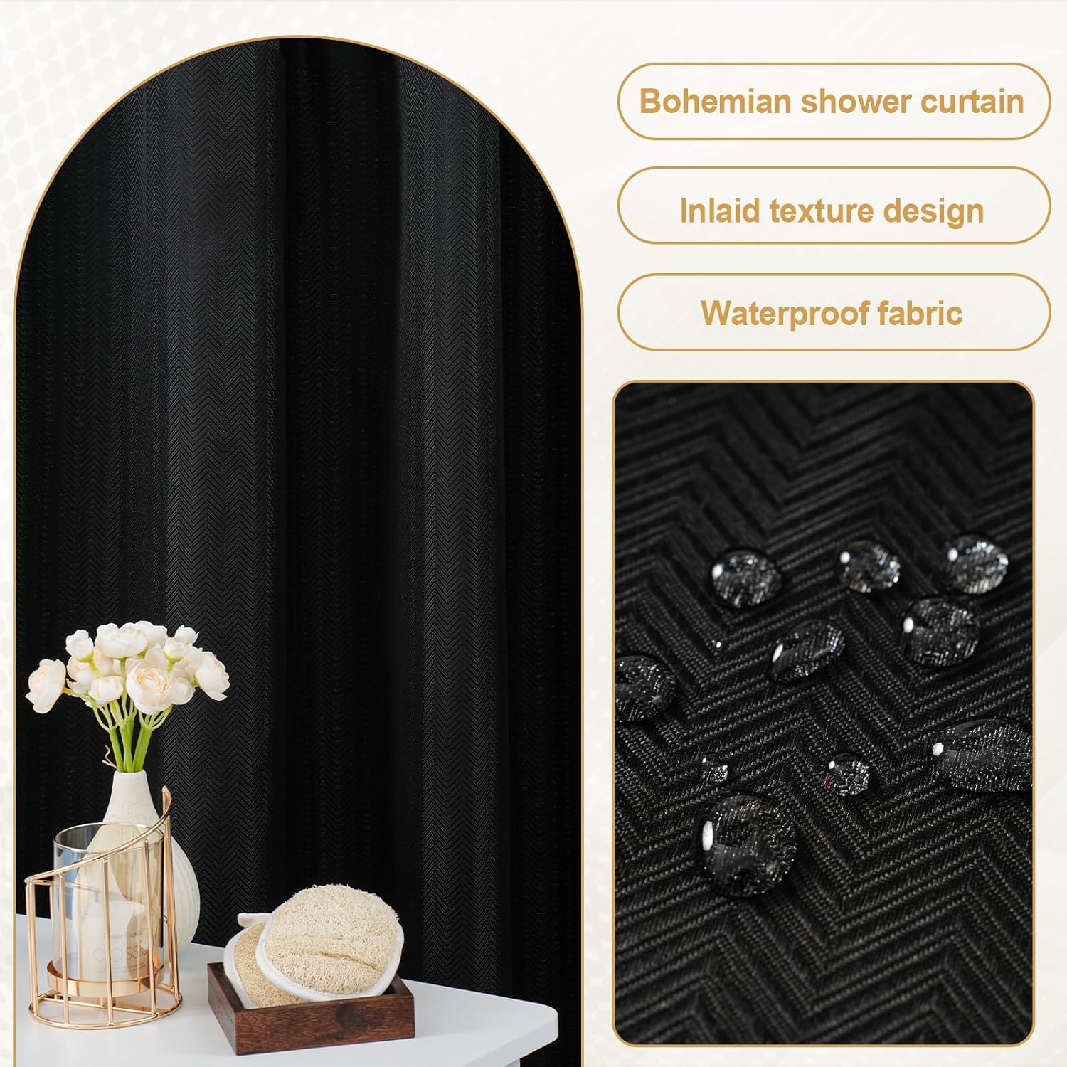 Wyljljy No Hook Shower Curtain Set with Mesh Window