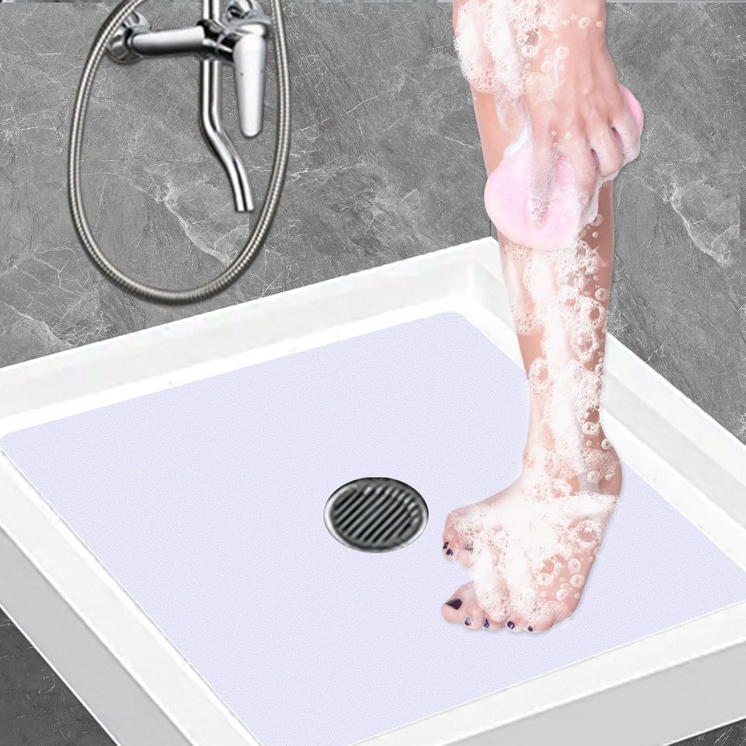 Dunzoom 21x21 Nonslip Shower Mat with Drain Hole