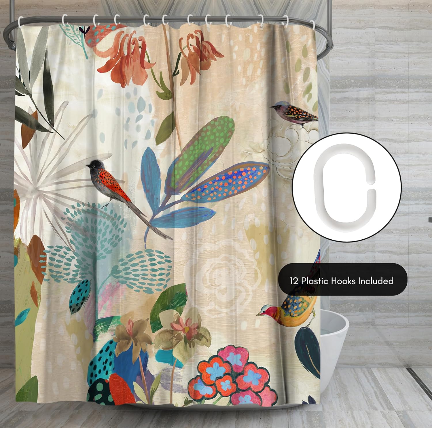 Americanflat 71x74 Floral Shower Curtain with 12 Hooks and Durable Metal Grommets