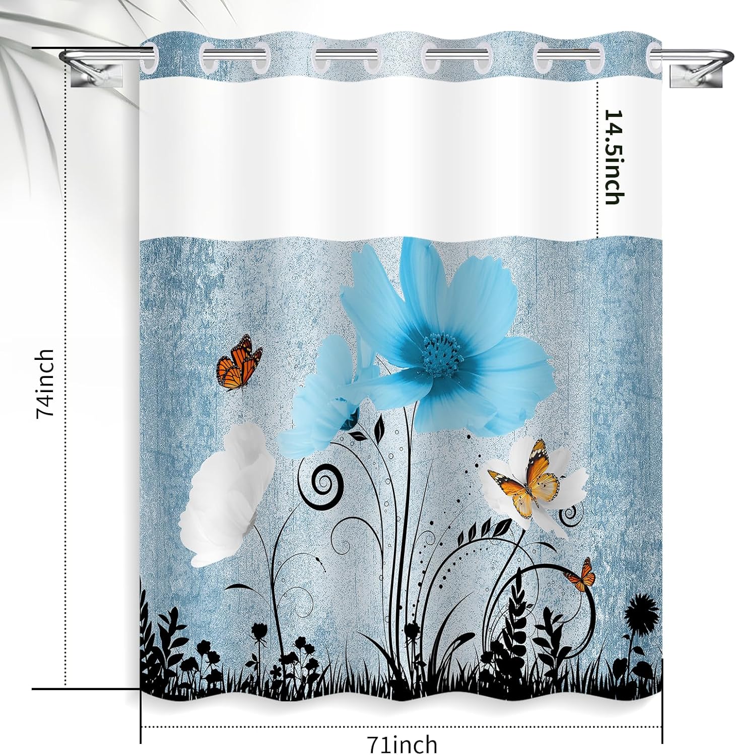 Beautiful Butterfly Shower Curtain with Aqua Floral Pattern