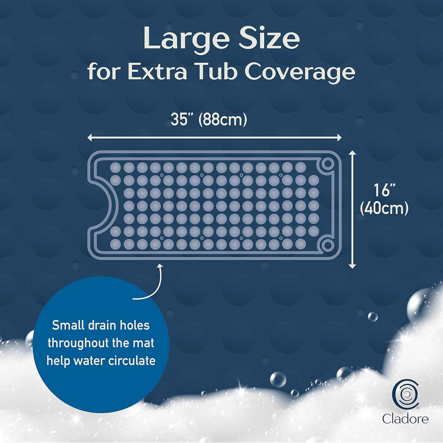 Cladore Extra Large Bath Mat Non-Slip Rubber 35L x 16W Gray