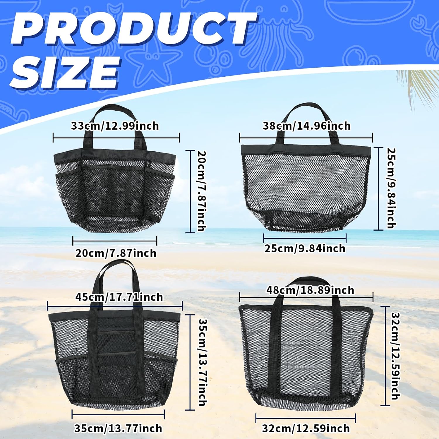 4 Pcs Foldable Mesh Shower Caddy Portable Beach Bag