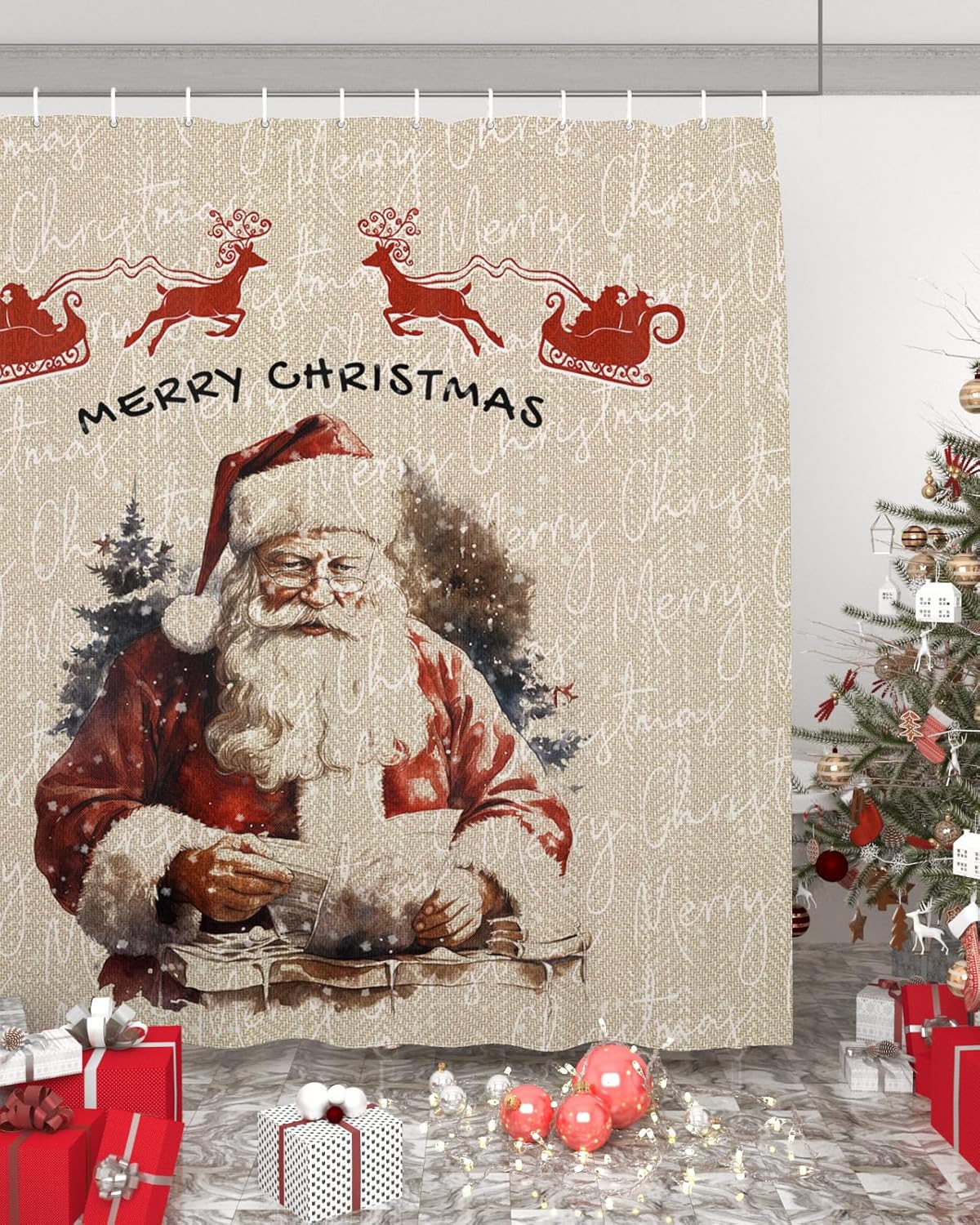 ZOE GARDEN Christmas Santa Bathroom Set with Rug and Hooks