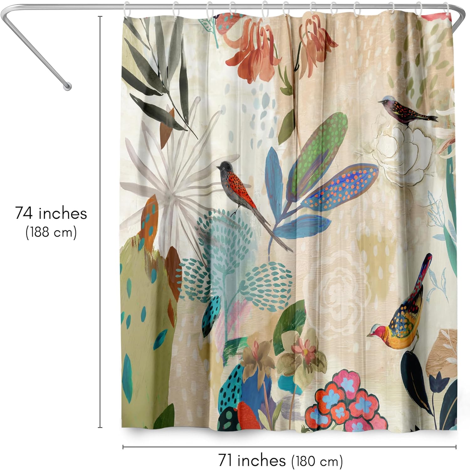 Americanflat 71x74 Floral Shower Curtain with 12 Hooks and Durable Metal Grommets
