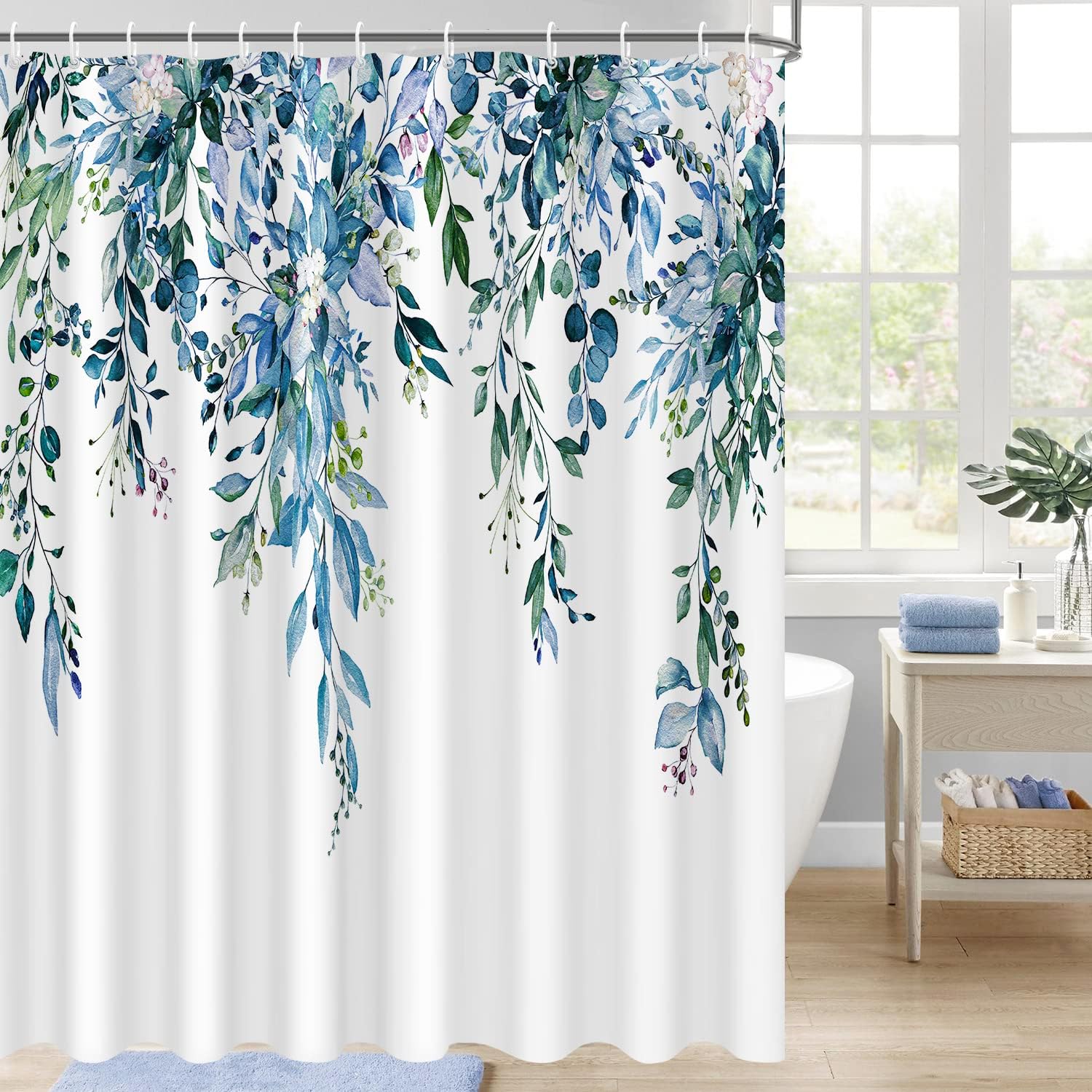 Extra Long Eucalyptus Leaves Shower Curtain 72x84 Inch