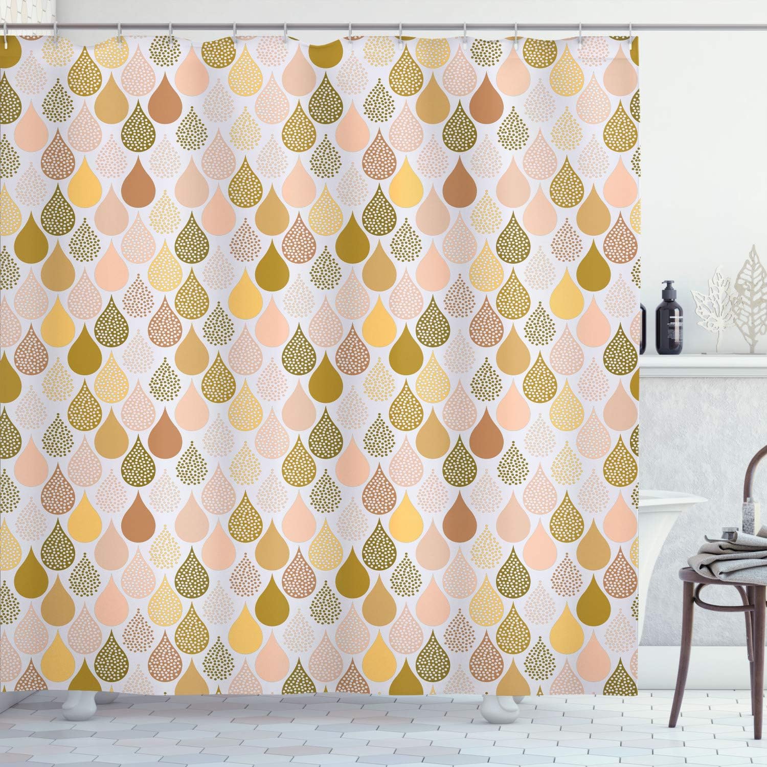 Ambesonne Geometric Shower Curtain 75 Long Pale Coffee 12 Hooks Included