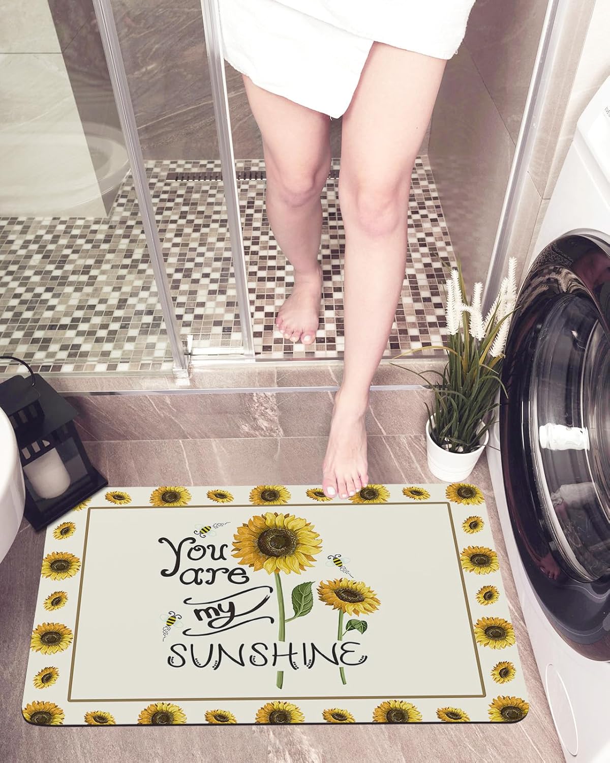 Idyllic Sunflower Bath Mat Non-Slip Washable 32x20In