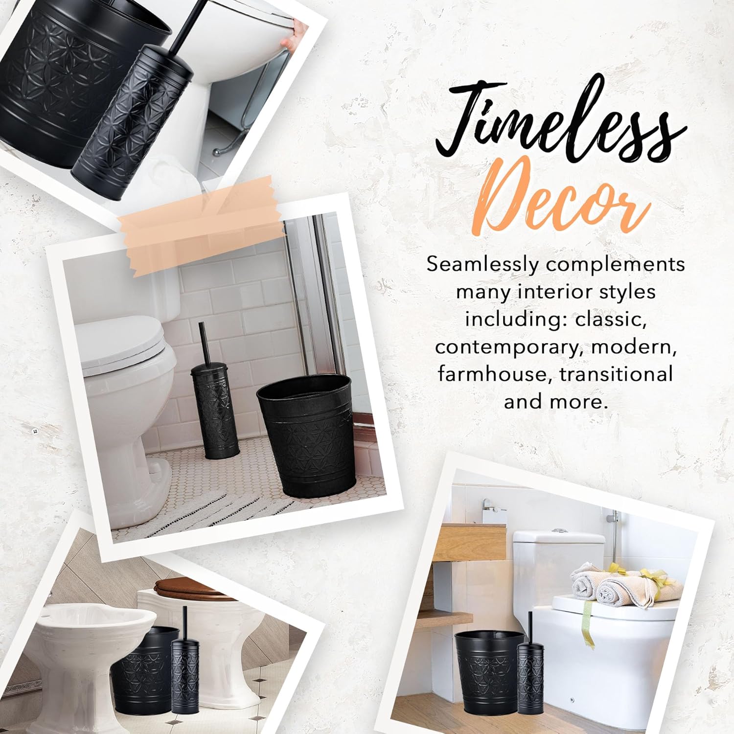 Autumn Alley Matte Black Toilet Brush and Trash Can Set