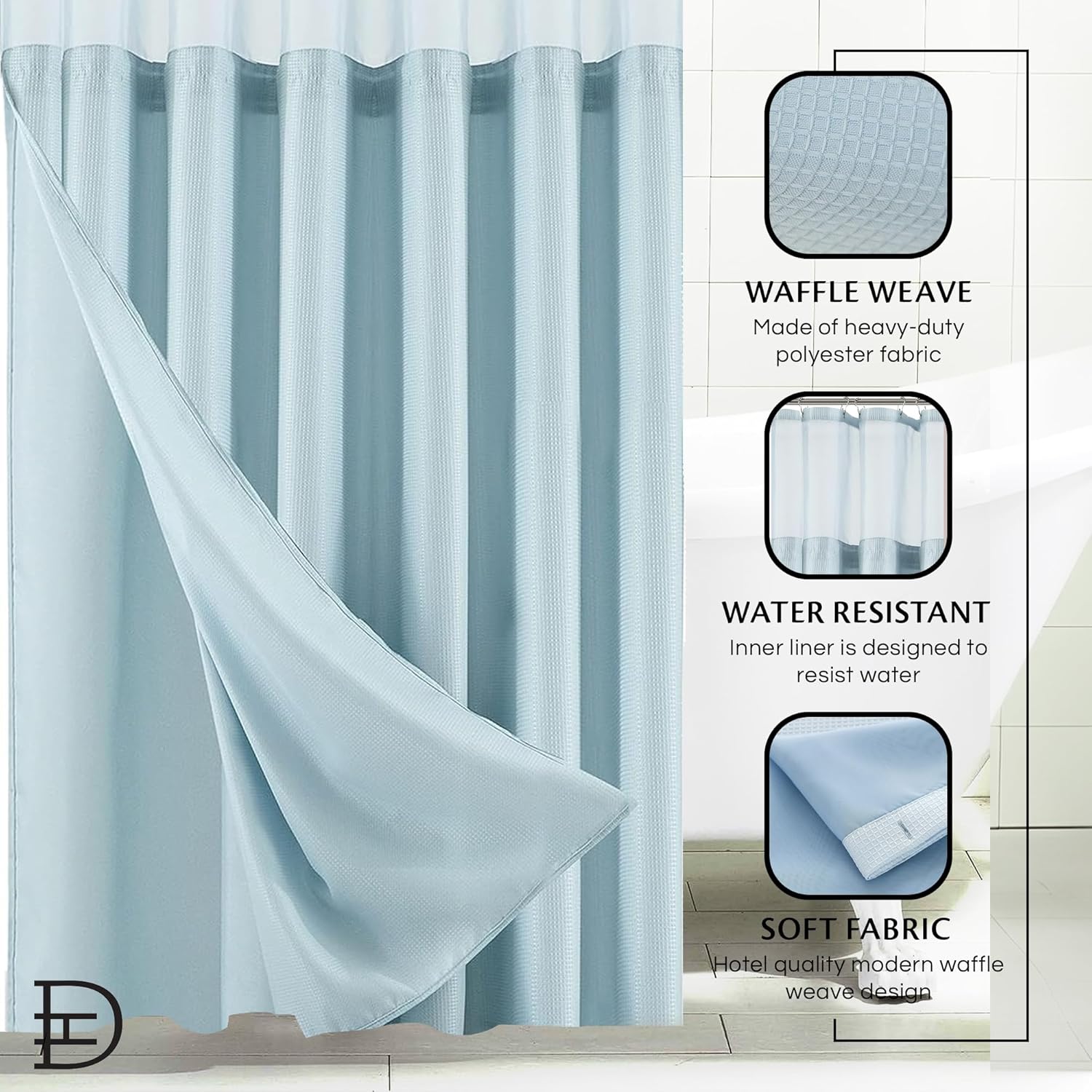 Dainty Home Waffle Weave Shower Curtain Set in Sky Blue