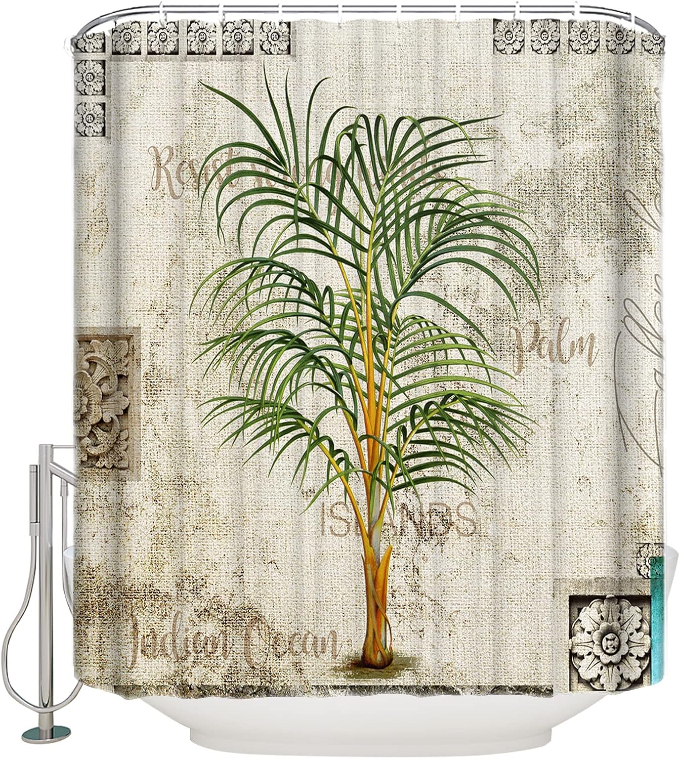ZOE GARDEN Retro Palm Tree Shower Curtain Set