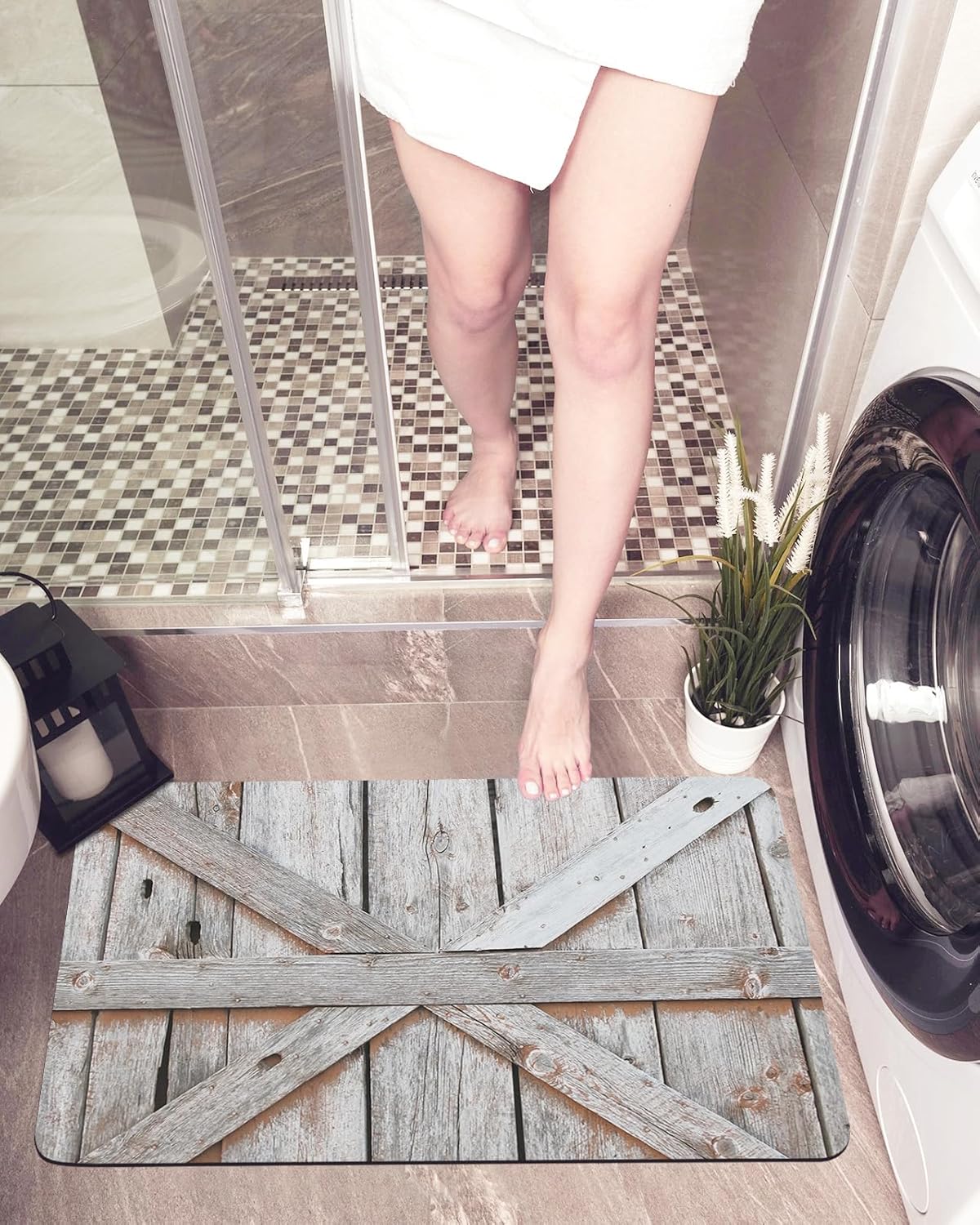 Rustic Barn Wood Grain Bath Mat Non-Slip