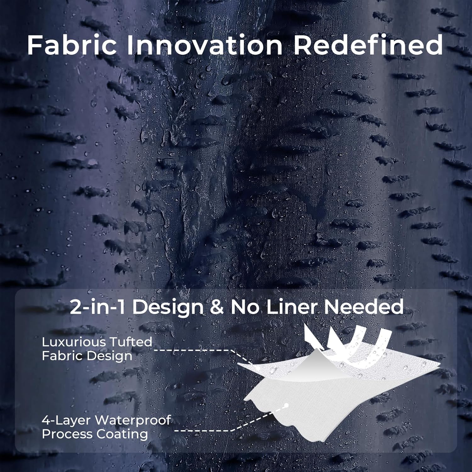 Navy Blue Tufted Chevron Shower Curtain Set