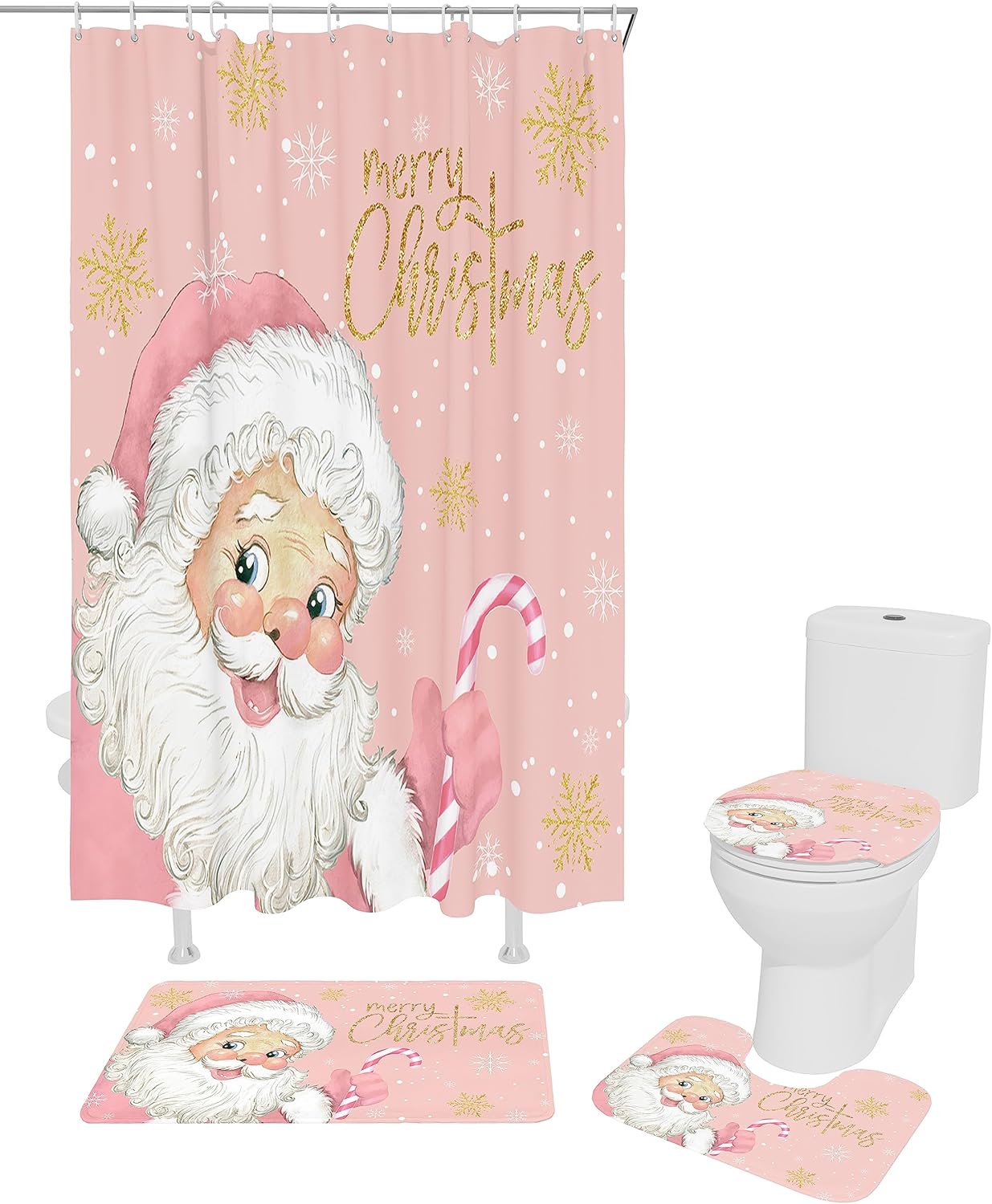 ZOE GARDEN Pink Santa Christmas Bathroom Set
