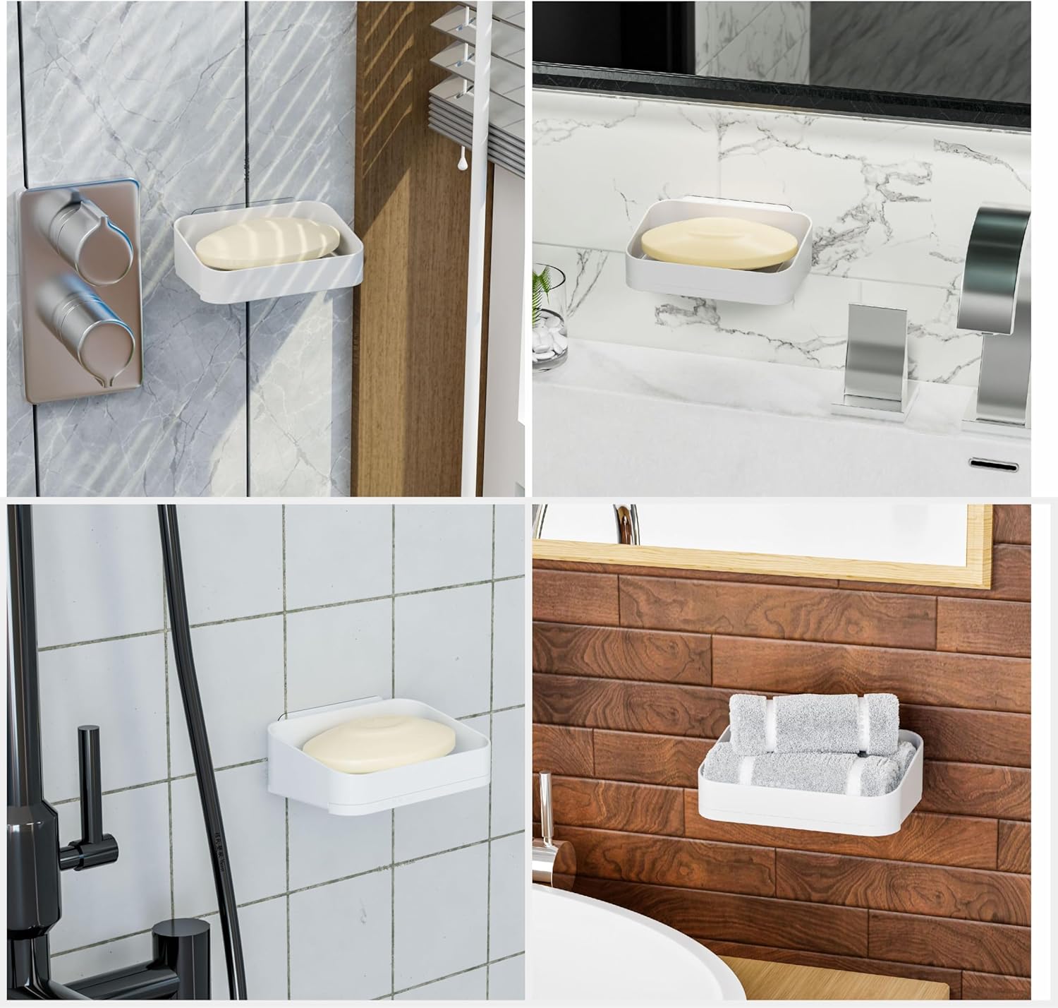 SUOXING Adhesive Soap Holder for Shower Wall White Plastic 2 Pack
