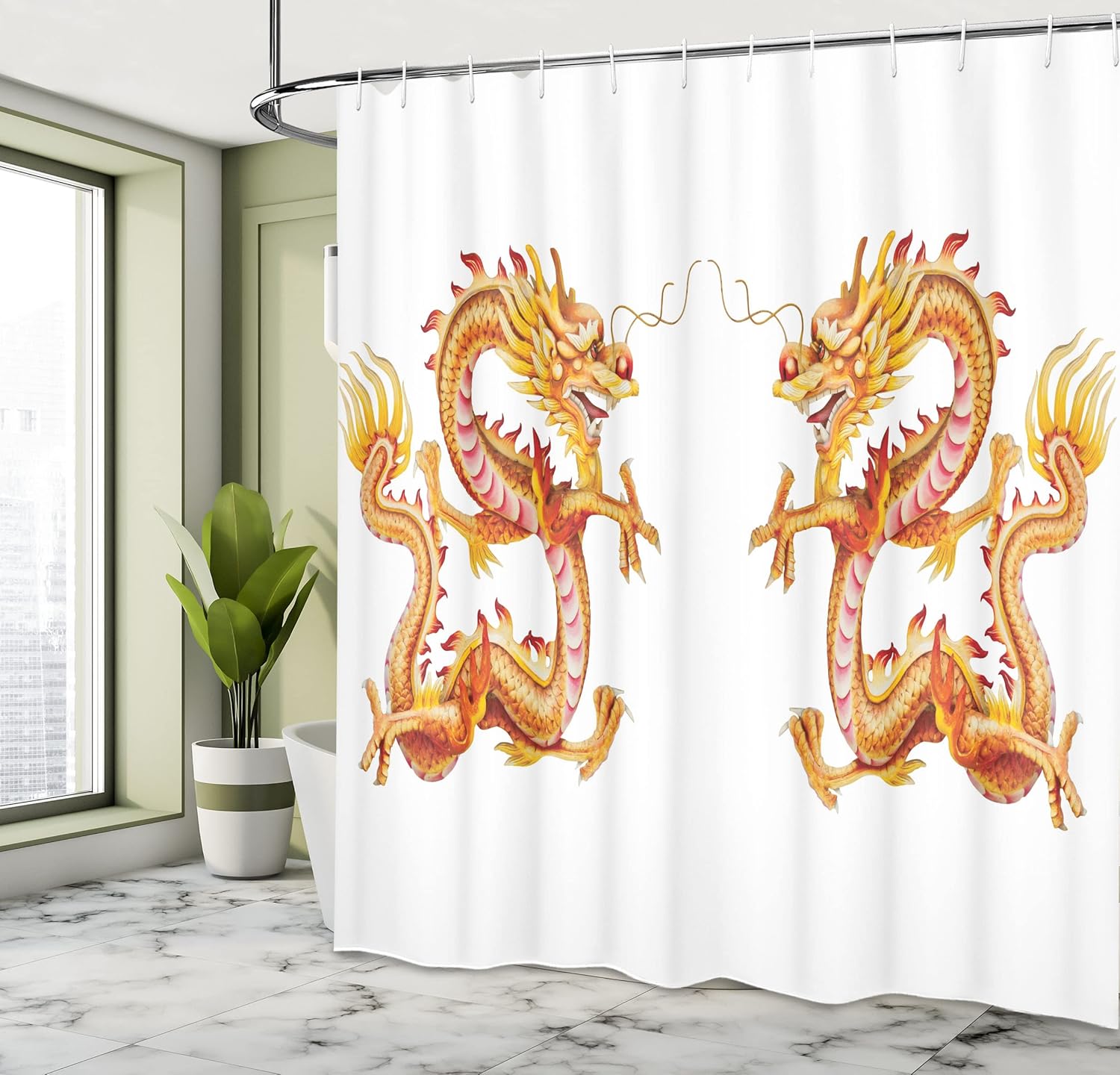 Ambesonne Dragon Shower Curtain Vermilion Yellow 69 x 70