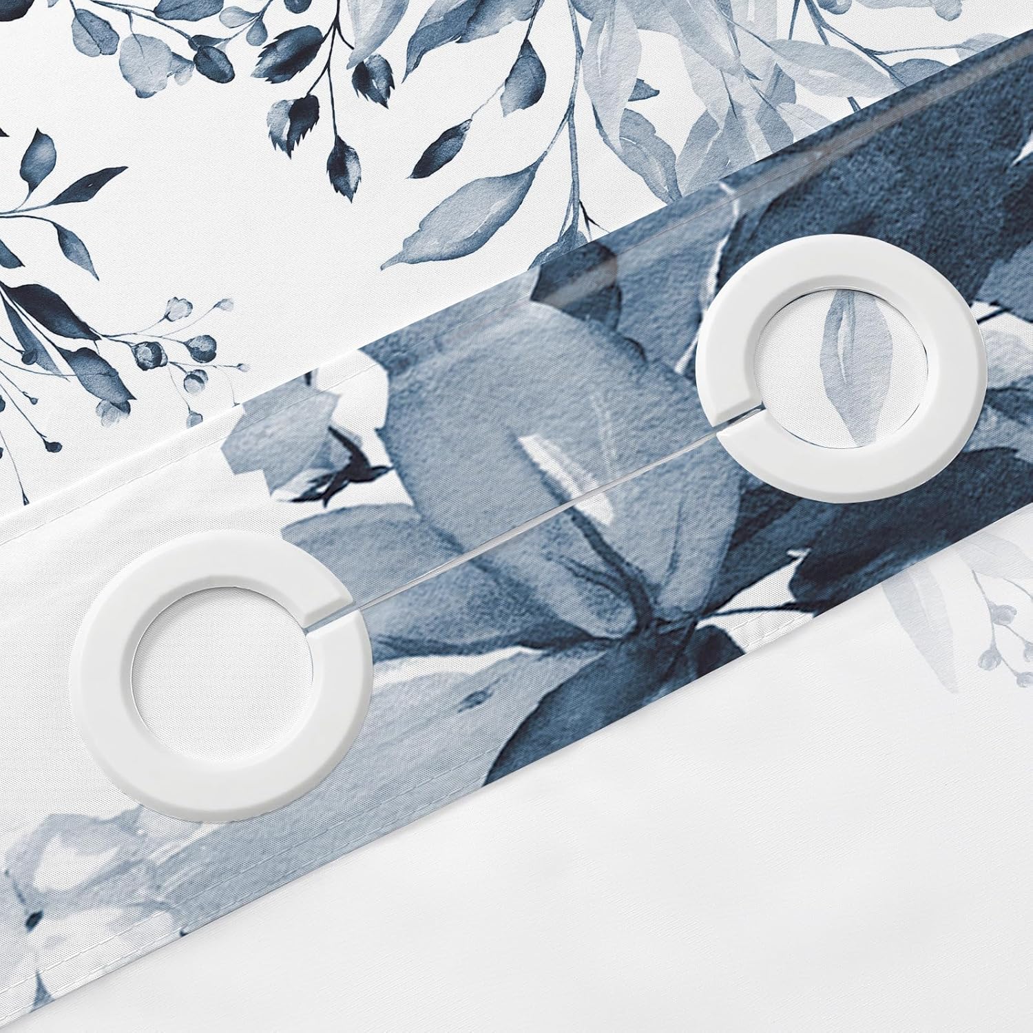 Gibelle No Hook Shower Curtain Set Navy Blue Eucalyptus Leaves