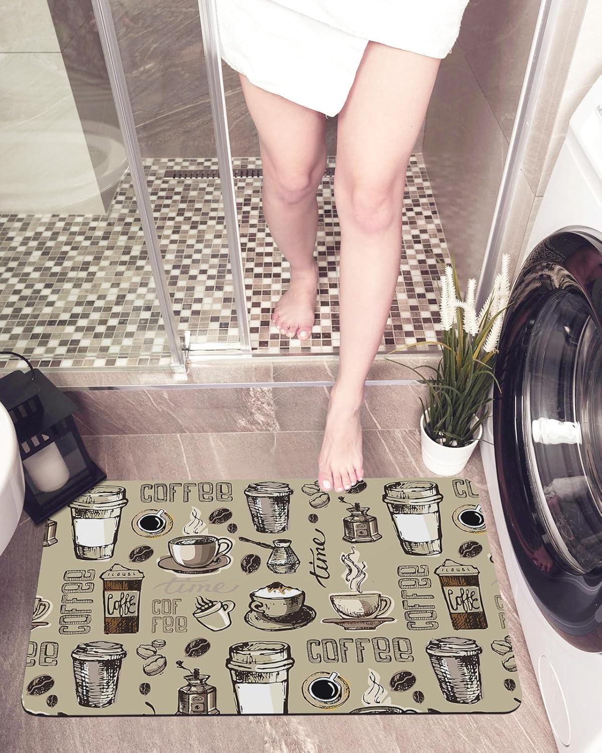 Retro Coffee Theme Brown Bath Mat 32x20In
