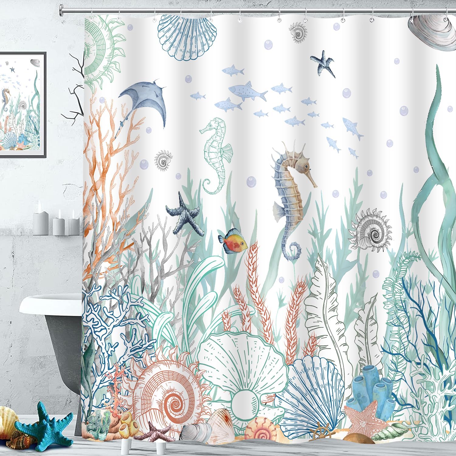 PAEOT Nautical Coastal Shower Curtain Set