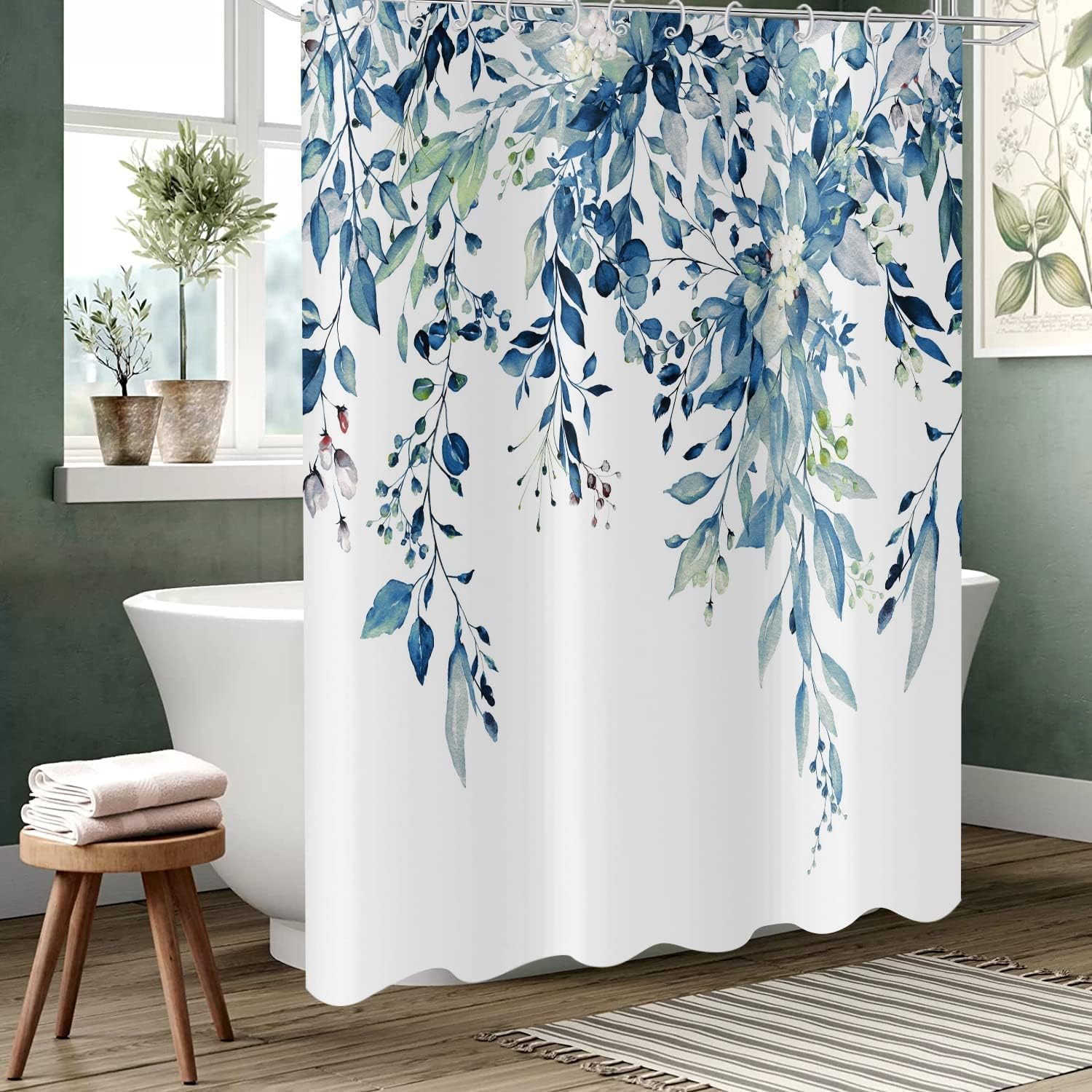 Eucalyptus Leaf Shower Curtain with 12 Hooks 1