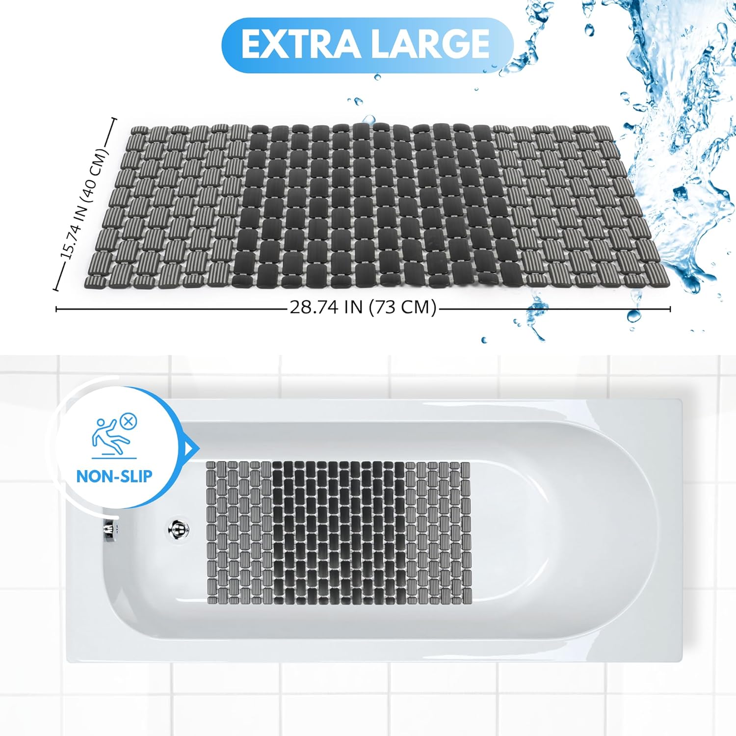 Non-Slip Shower Mat with Suction Cups and Drain Holes