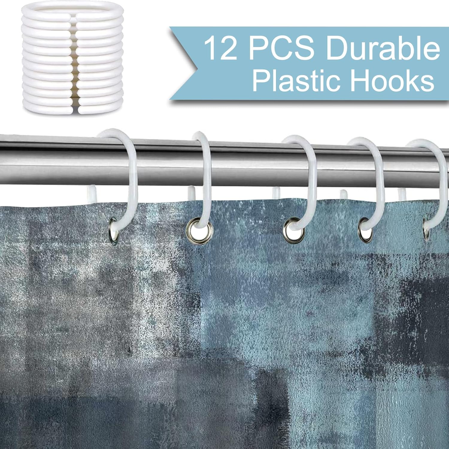 Mocsicka Blue Grey Abstract Shower Curtain with 12 Hooks 1