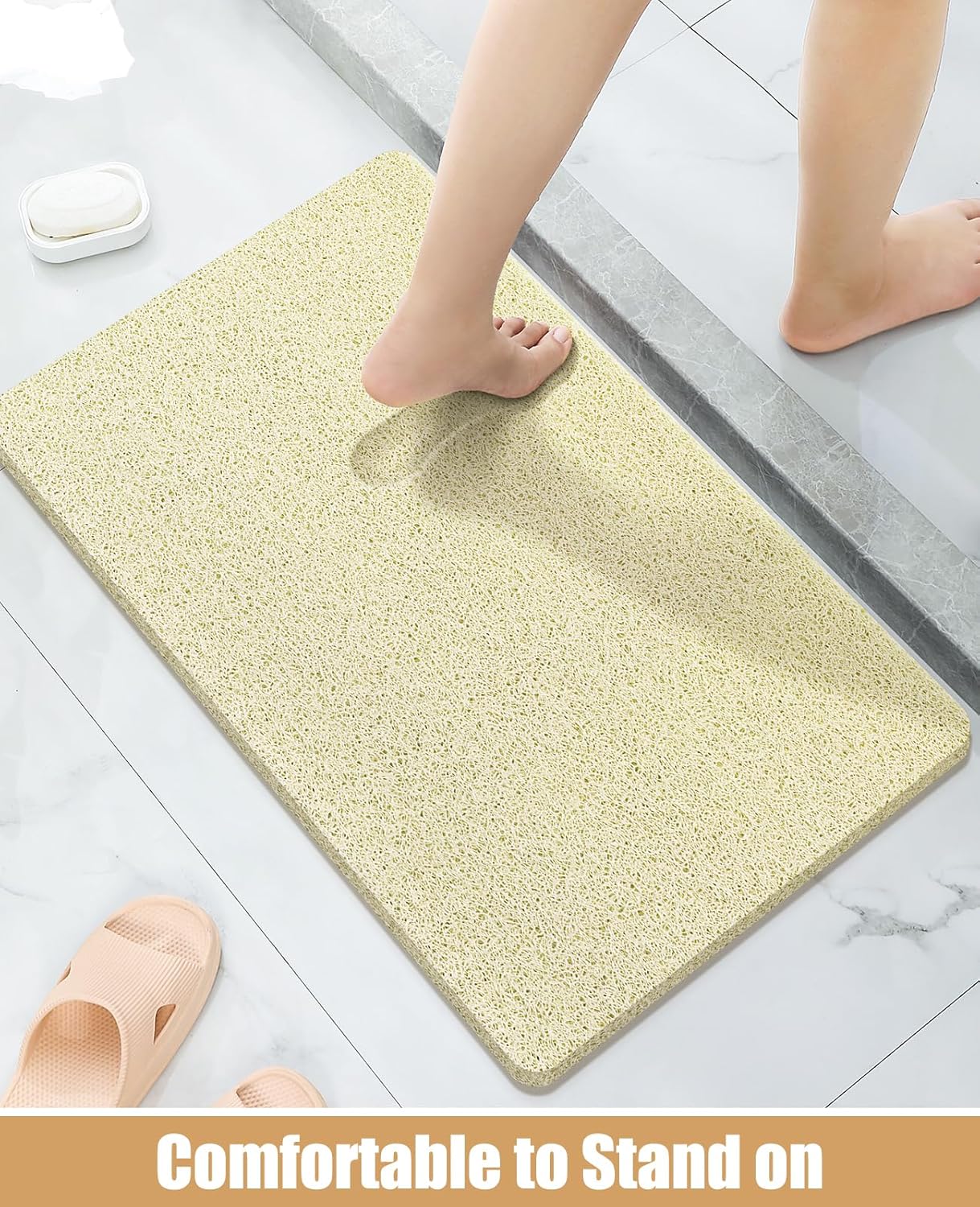 OTHWAY Non Slip Shower Mat for Wet Areas PVC Loofah Mat Beige