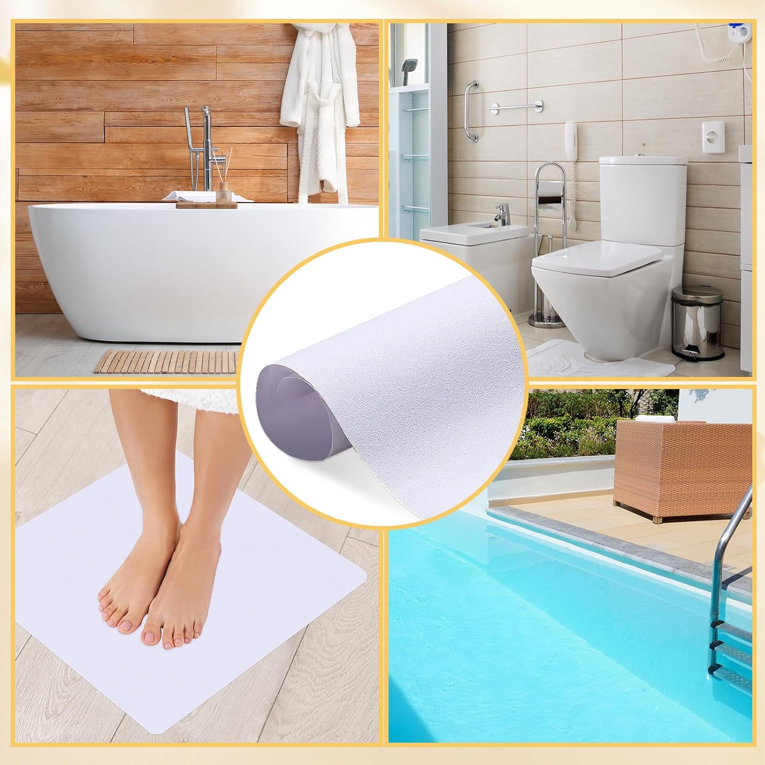 Dunzoom 21x21 Nonslip Shower Mat with Drain Hole