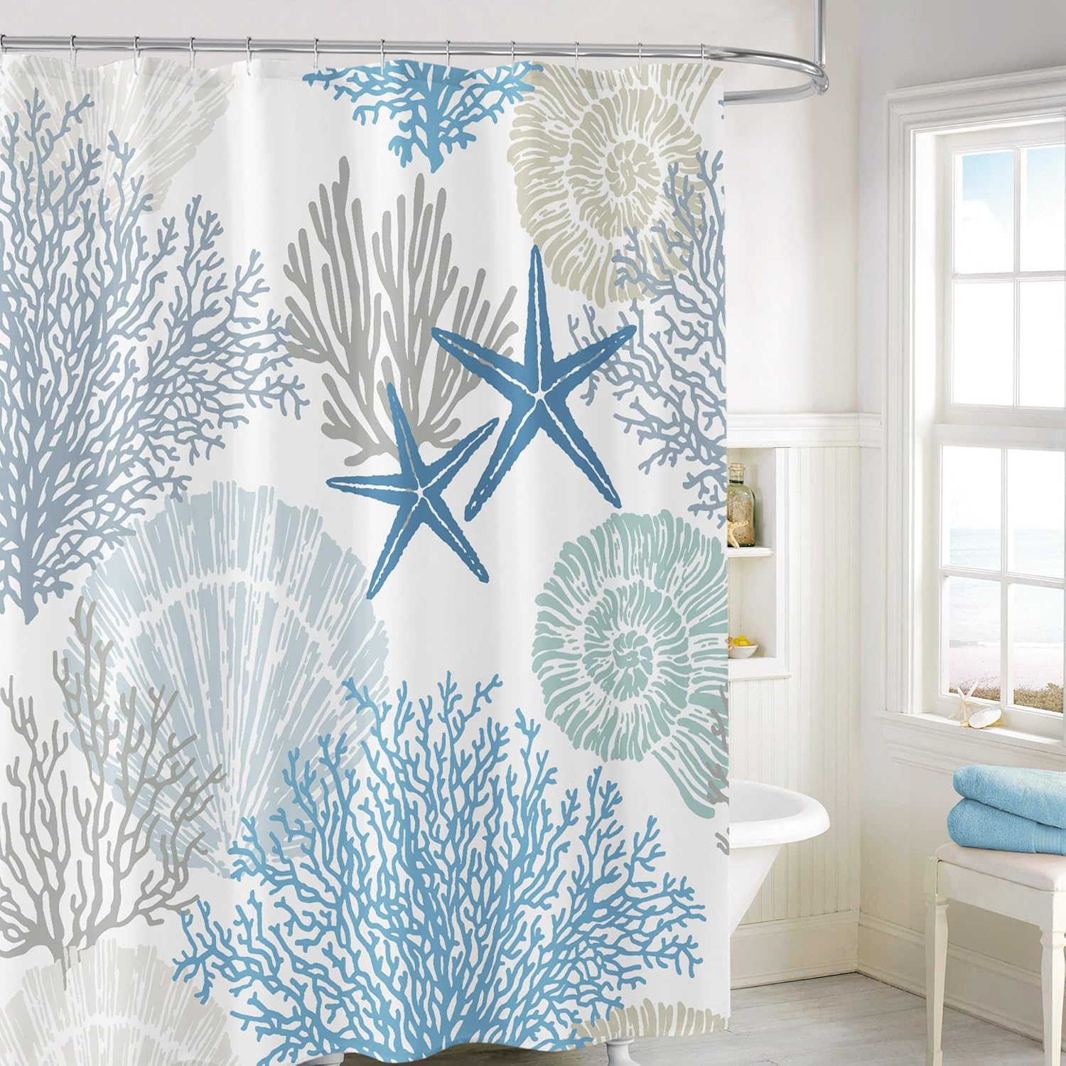 Gibelle Blue Nautical Shower Curtain 72x78 with Hooks