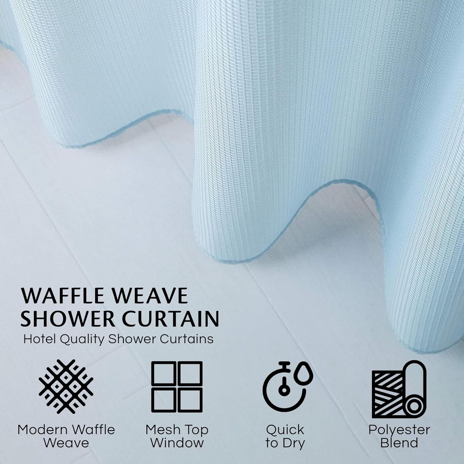Dainty Home Waffle Weave Shower Curtain Set in Sky Blue
