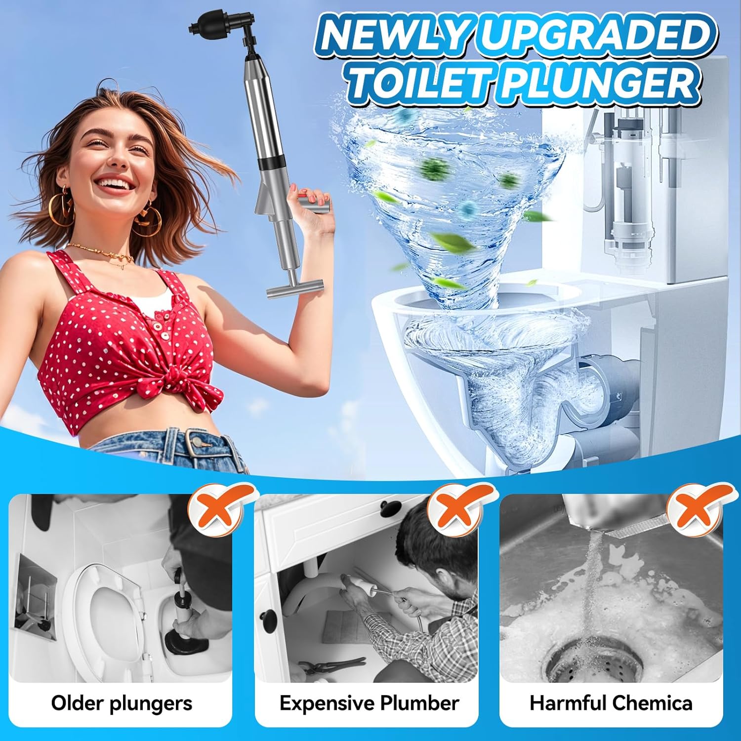 EXPBSYOU High Pressure Toilet Plunger with Visual Barometer