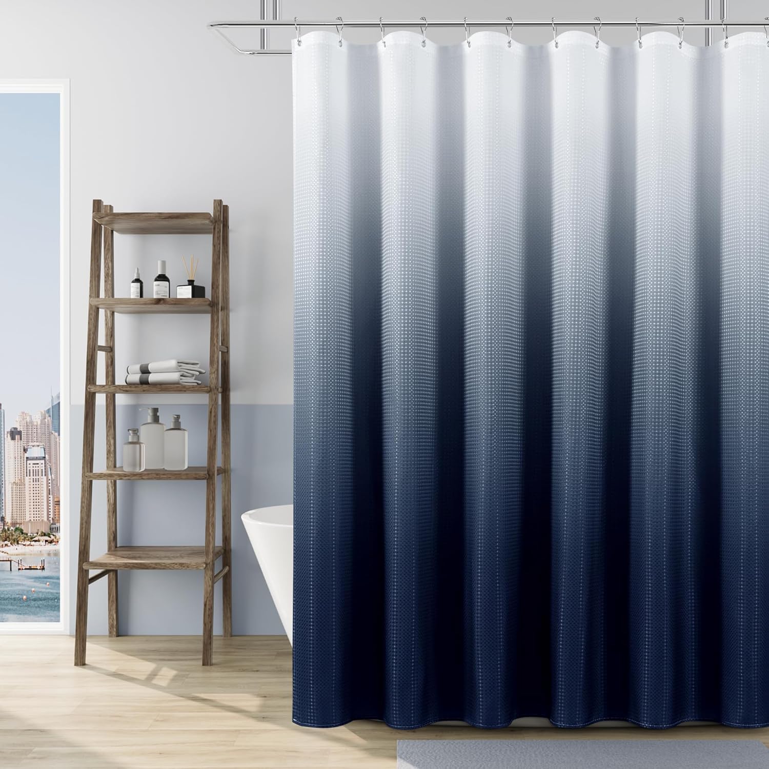 Naturoom Navy Blue Waffle Shower Curtain Set