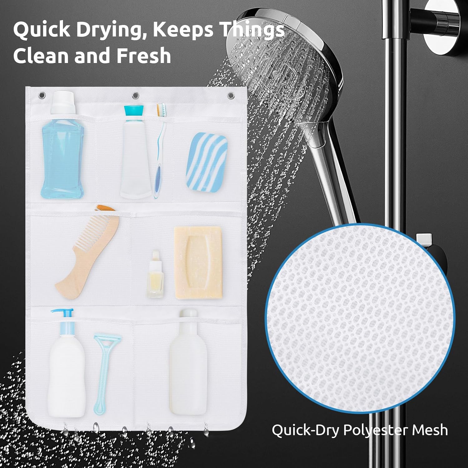 Phyxin Mesh Shower Caddy with 3 Hooks and 7 Pockets 1