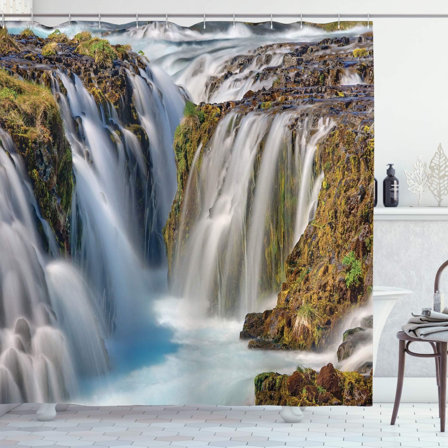 Ambesonne Waterfall Shower Curtain Set with 12 Hooks
