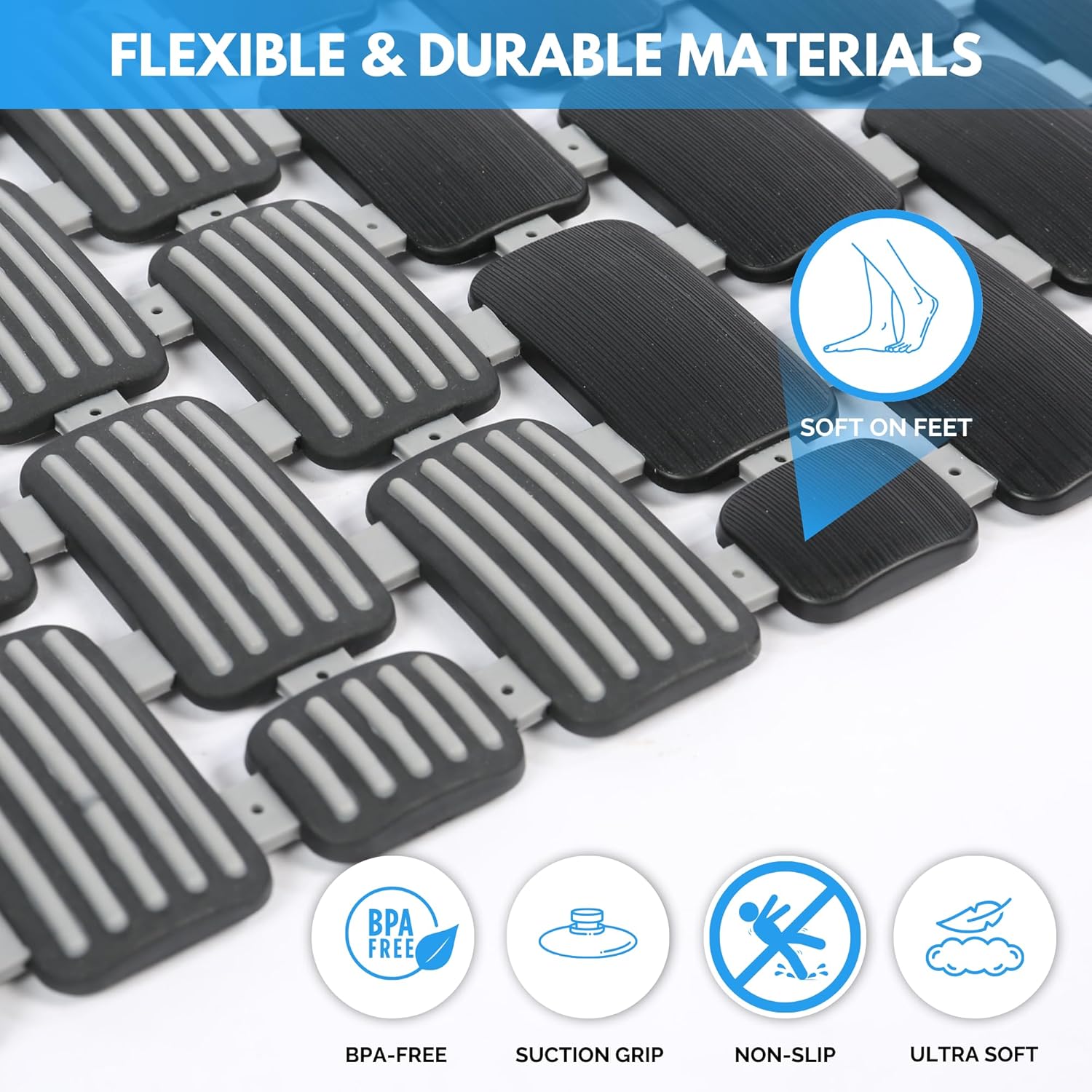 Non-Slip Shower Mat with Suction Cups and Drain Holes