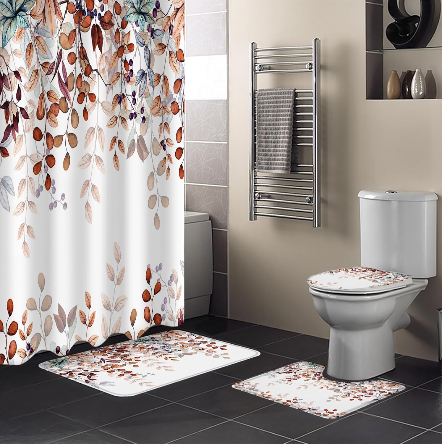 ZOE GARDEN Fall Shower Curtain Set with Rug and Hooks