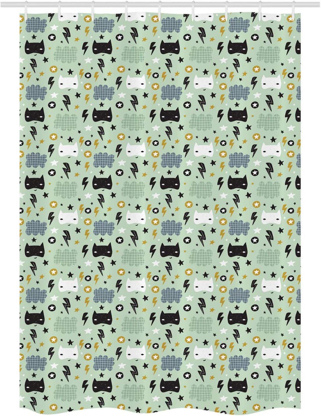 Ambesonne Cartoon Super Hero Stars Clouds Shower Curtain Set