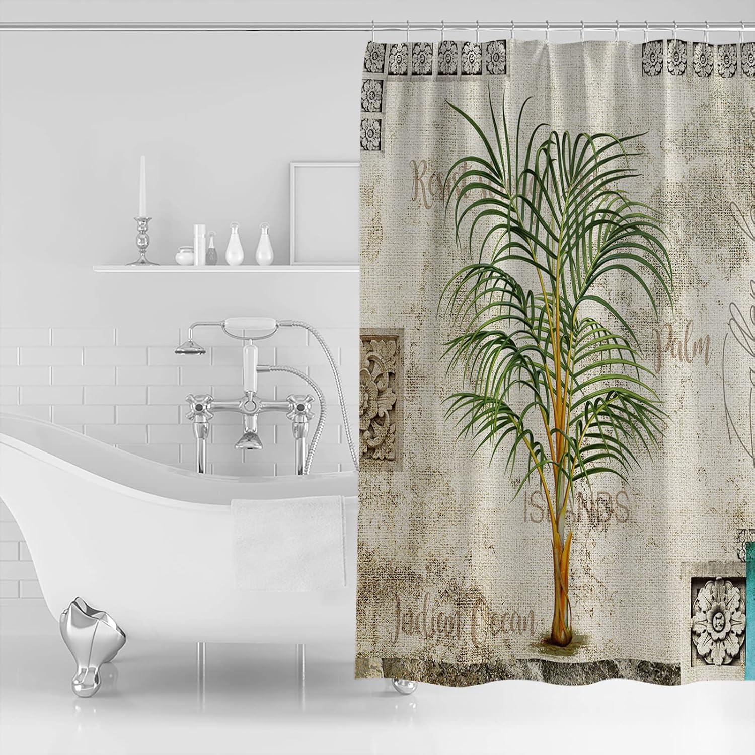 ZOE GARDEN Retro Palm Tree Shower Curtain Set
