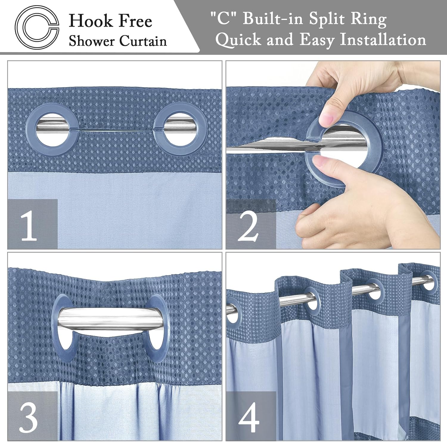 Gibelle Waffle Weave Shower Curtain Set with Liner Hotel Style Moonlight Blue 72x74