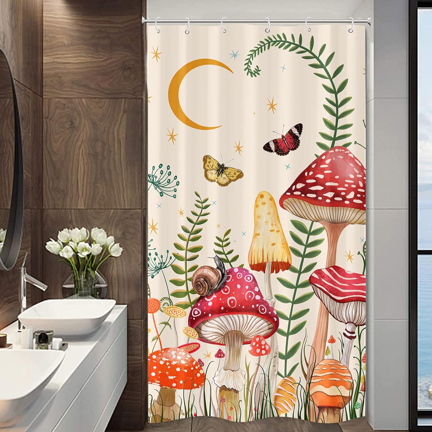 Zussun Mushroom Pattern Shower Curtain Set Beige