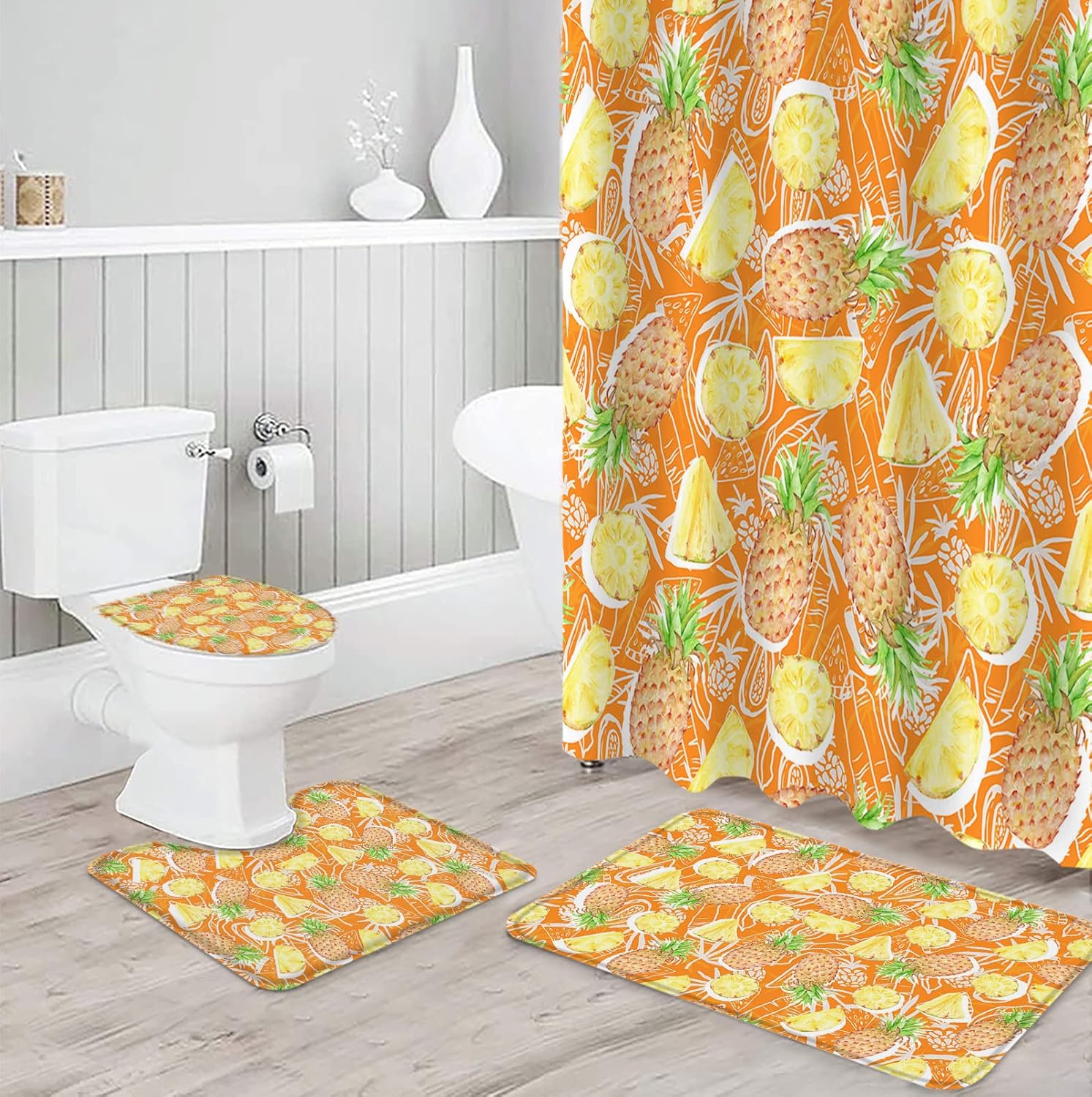 ZOE GARDEN Pineapple Bathroom Set with Curtain Rug and Hooks