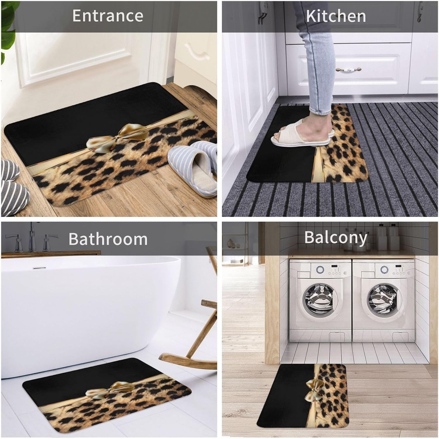 Uphome Leopard Print Bath Mat - Slip Resistant Washable 75x45cm