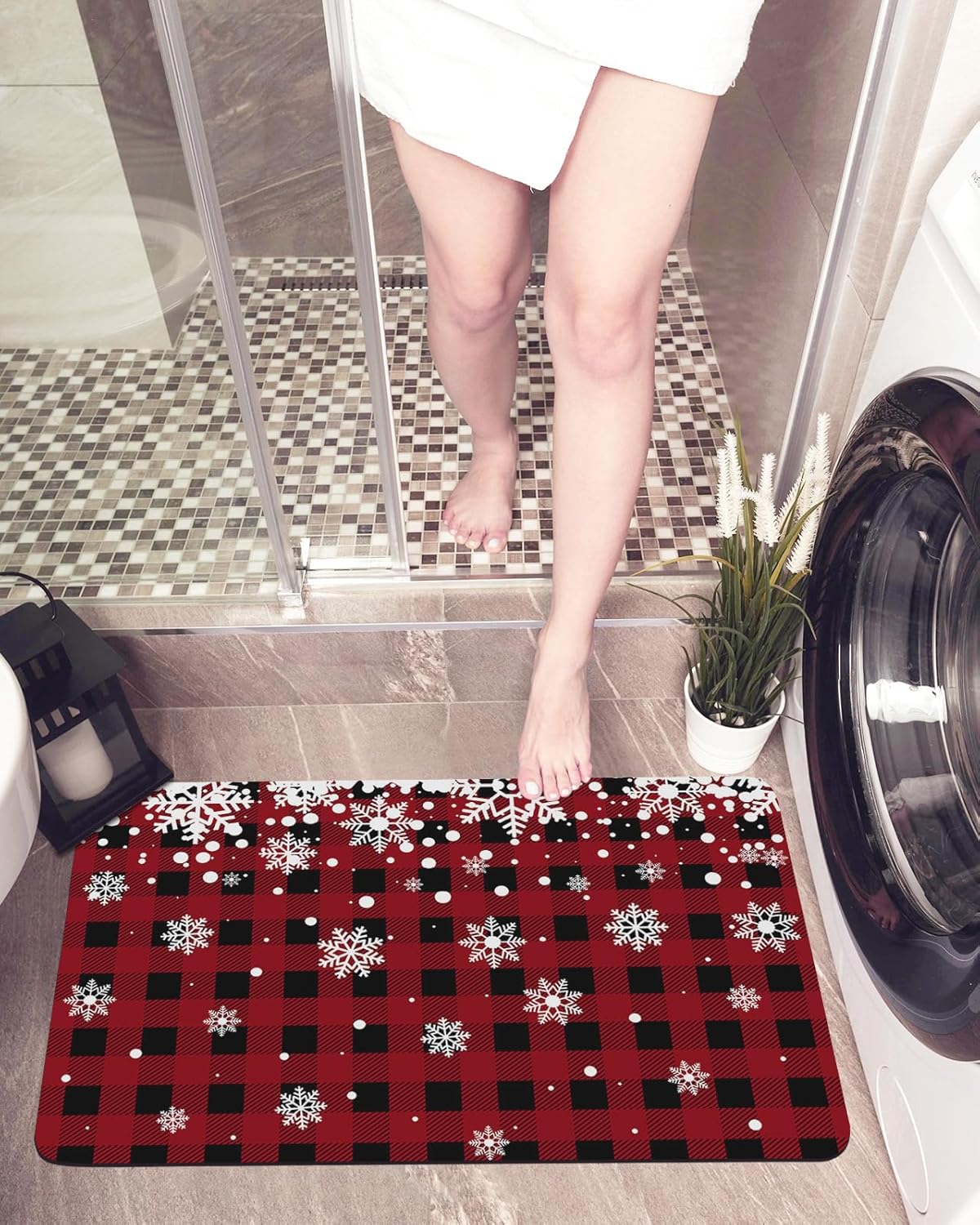 Merry Christmas Winter Snowflake Bath Mat Non-Slip 32x20In