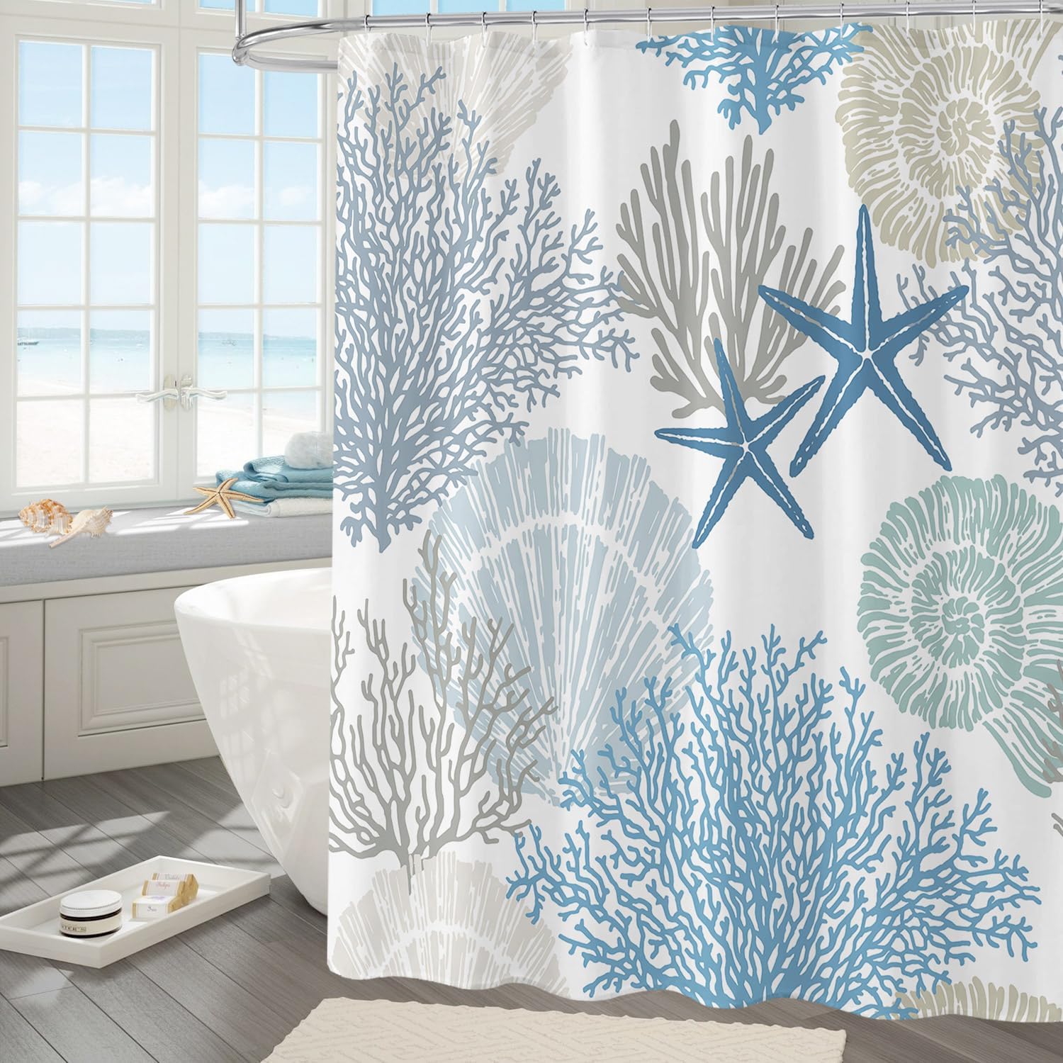 Gibelle Blue Nautical Shower Curtain 72x78 with Hooks