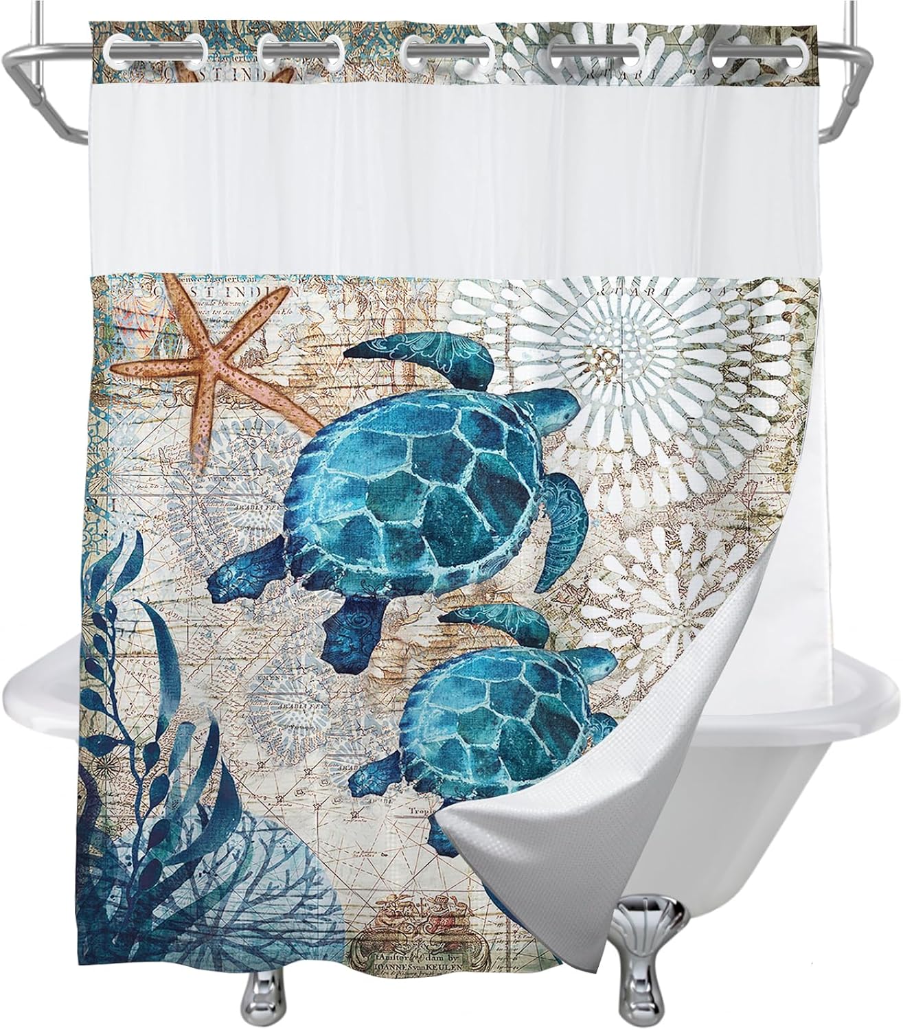 Final Friday Green and Teal Sea Turtle Shower Curtain Set